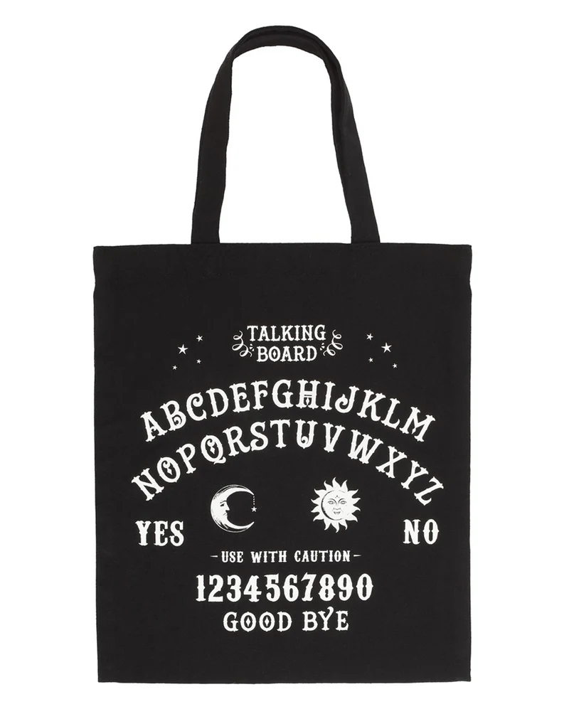Schwarze Einkaufstasche mit Hexenbrett als Motiv 40x35cm