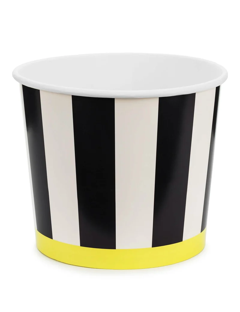 2 Snack-Becher aus Pappe mit schwarz-weißen Streifen 14 cm