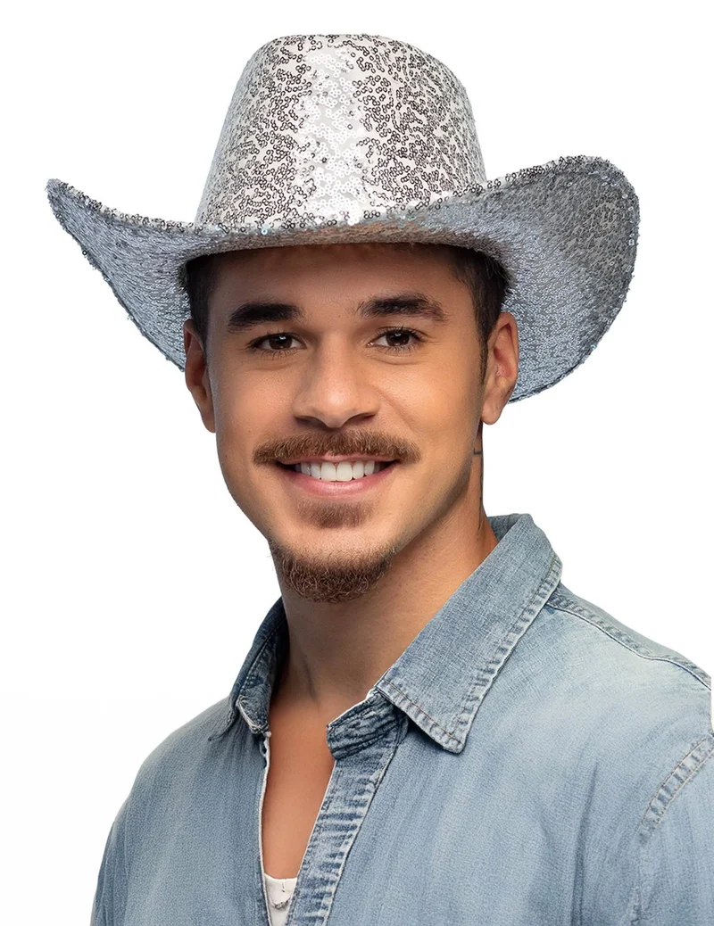 Silberner Pailletten-Cowboyhut für Erwachsene