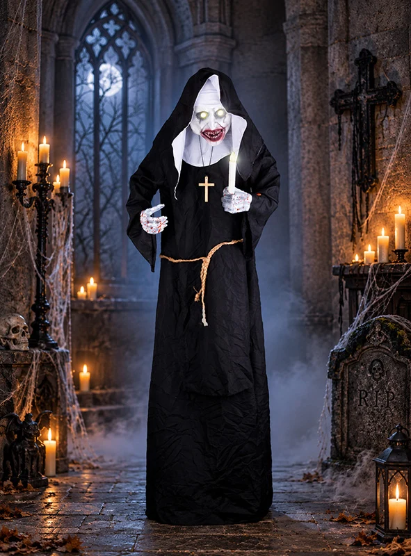 Horror Nonne Deko Animatronic 185cm mit Bewegungsmelder