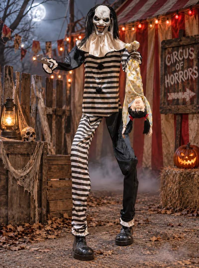 Riesiger Horror Clown mit Puppe 240cm Animatronic