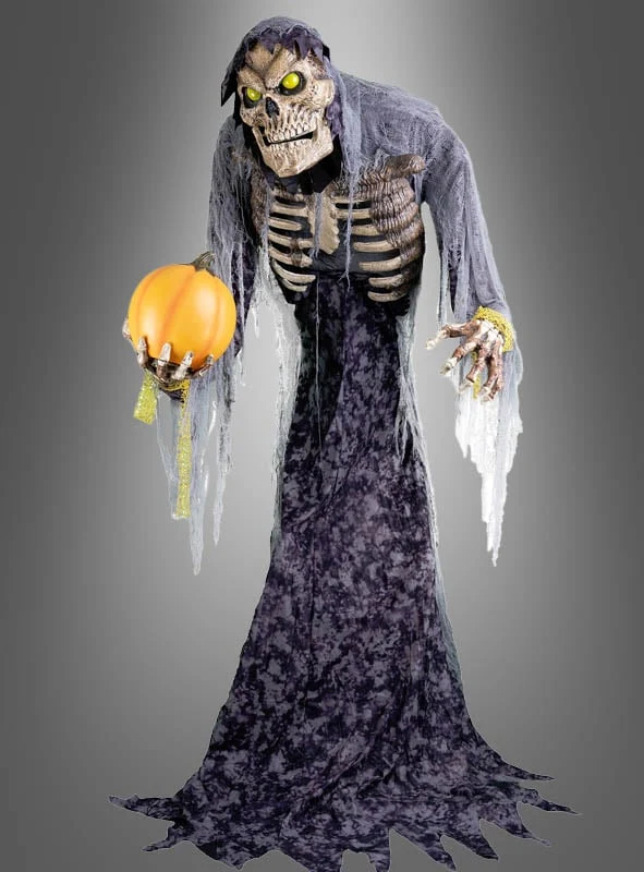 Riesiges Skelett mit Kürbis 210cm Animatronics