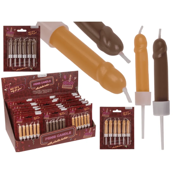 Peniskaarsen met Plastic Houder | Taartkaars | Set van 6 stuks