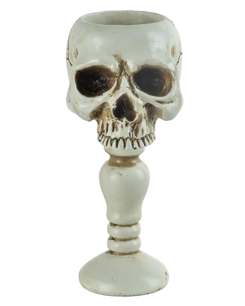 Antik Weißer Totenkopf Teelichthalter auf Sockel 14,5cm