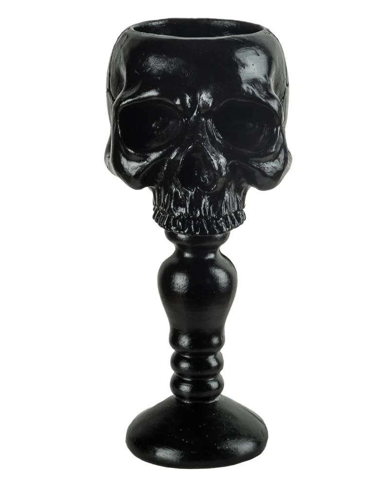 Schwarzer Totenkopf Teelichthalter auf Sockel 14,5cm