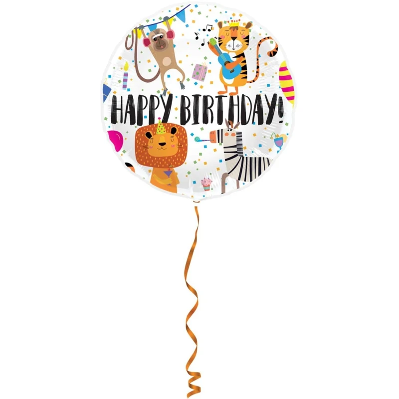 „Happy Birthday“-Folienballon mit Tiermotiven, leer, 45 cm