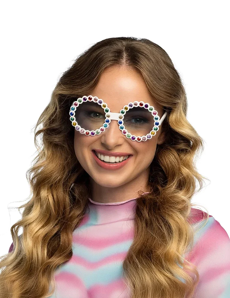Runde Brille mit bunten Strasssteinen