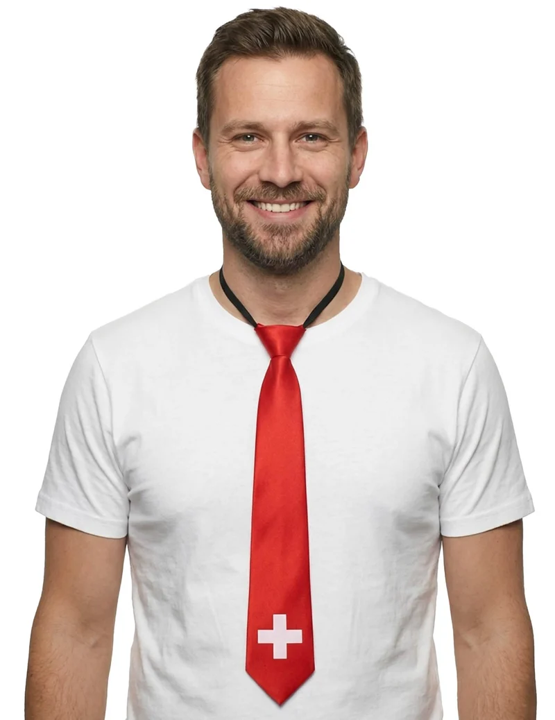 Schweiz Krawatte mit Flagge für Erwachsene 50 cm Fanaccessoire
