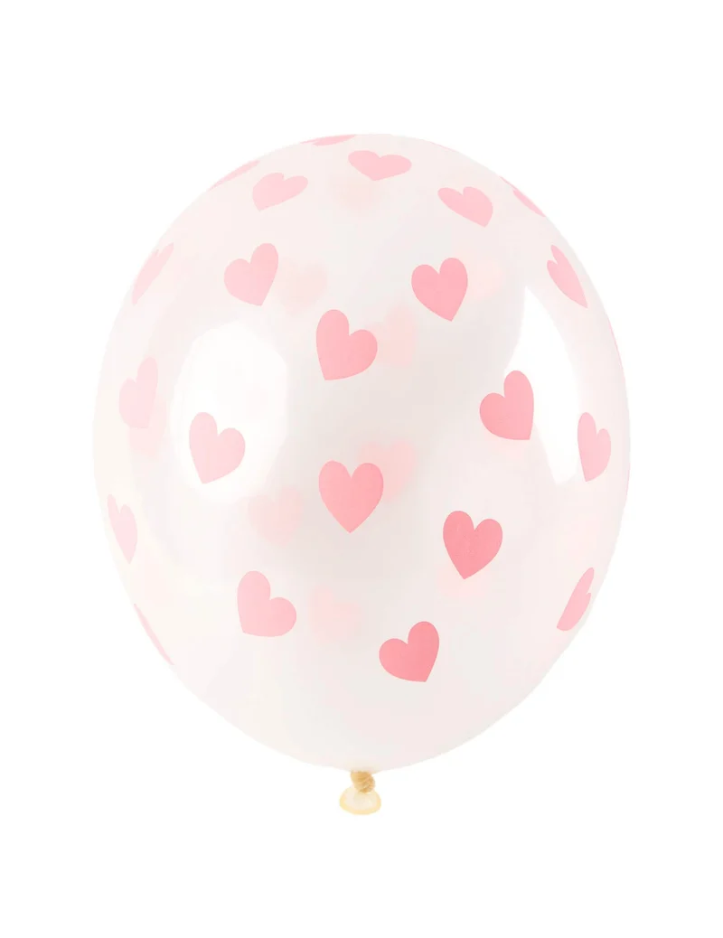 6 transparente Latexballons hellrosa Herzen 30 cm für Hochzeit