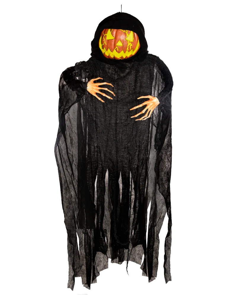 Kürbis Phantom Hängefigur mit Flackerlicht 153cm