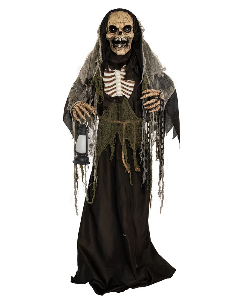 Animierter Mittelalter Reaper mit Laterne & Kette 170cm