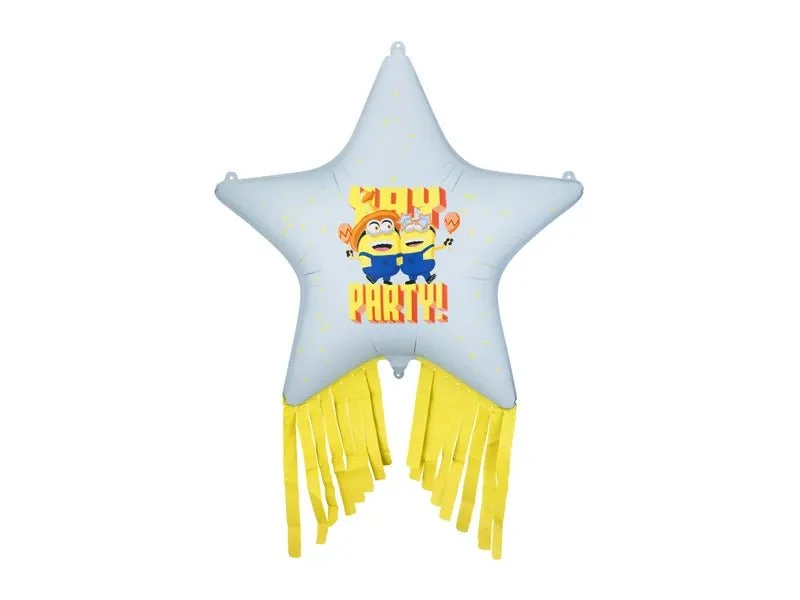 Minions-Folienballon, blau-gelb, Stern mit Quasten, leer, 72 cm