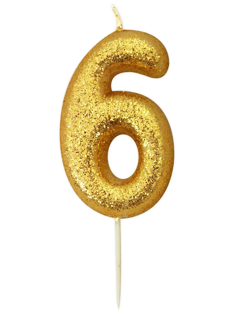 Goldene Glitzer-Zahlenkerze 6, 6,5 cm