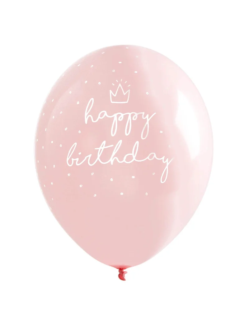 6 rosa Happy Birthday Latexballons 30 cm mit weißen Punkten