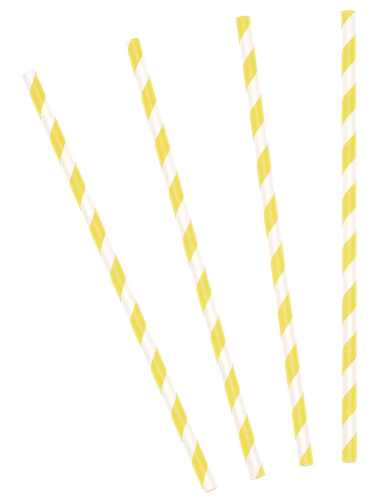 10 gelb gestreifte Papierstrohhalme 19,5 cm für Cocktails