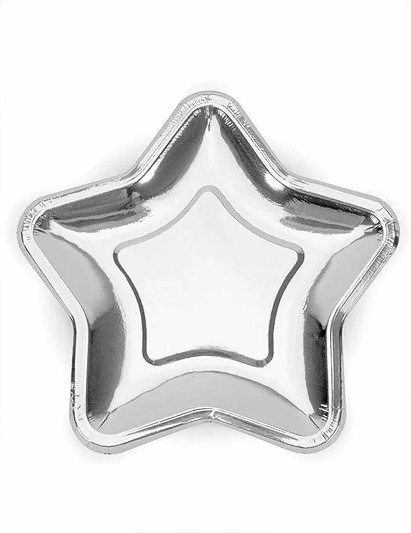 6 kleine silberne Stern Pappteller 18 cm Party