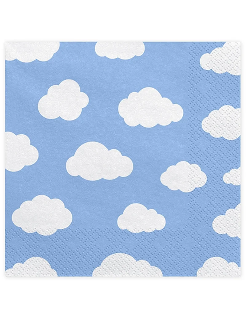 20 blaue Papierservietten kleine weiße Wolken für Babyparty