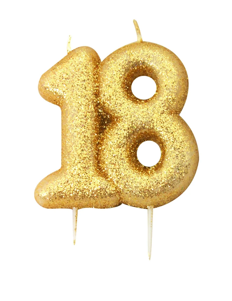 Geburtstagskerze auf Spieß 18 Jahre Gold glitzernd 7 cm für Kuchen