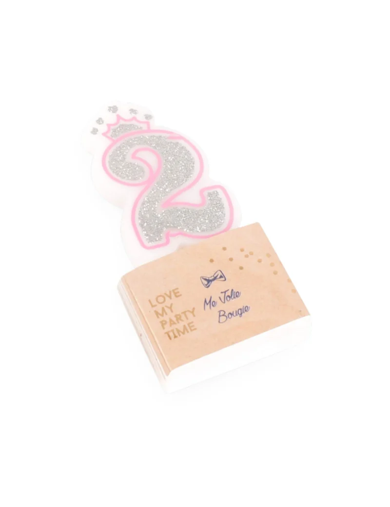 Prinzessin Geburtstagskerze Zahl 2, 5,8 cm, mit Glitzer
