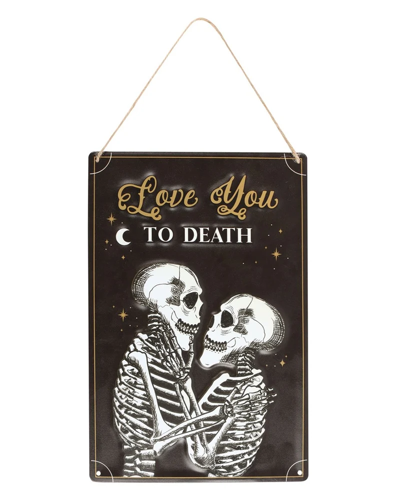 "Love You To Death" Skelettpärchen Metallschild 30x20cm