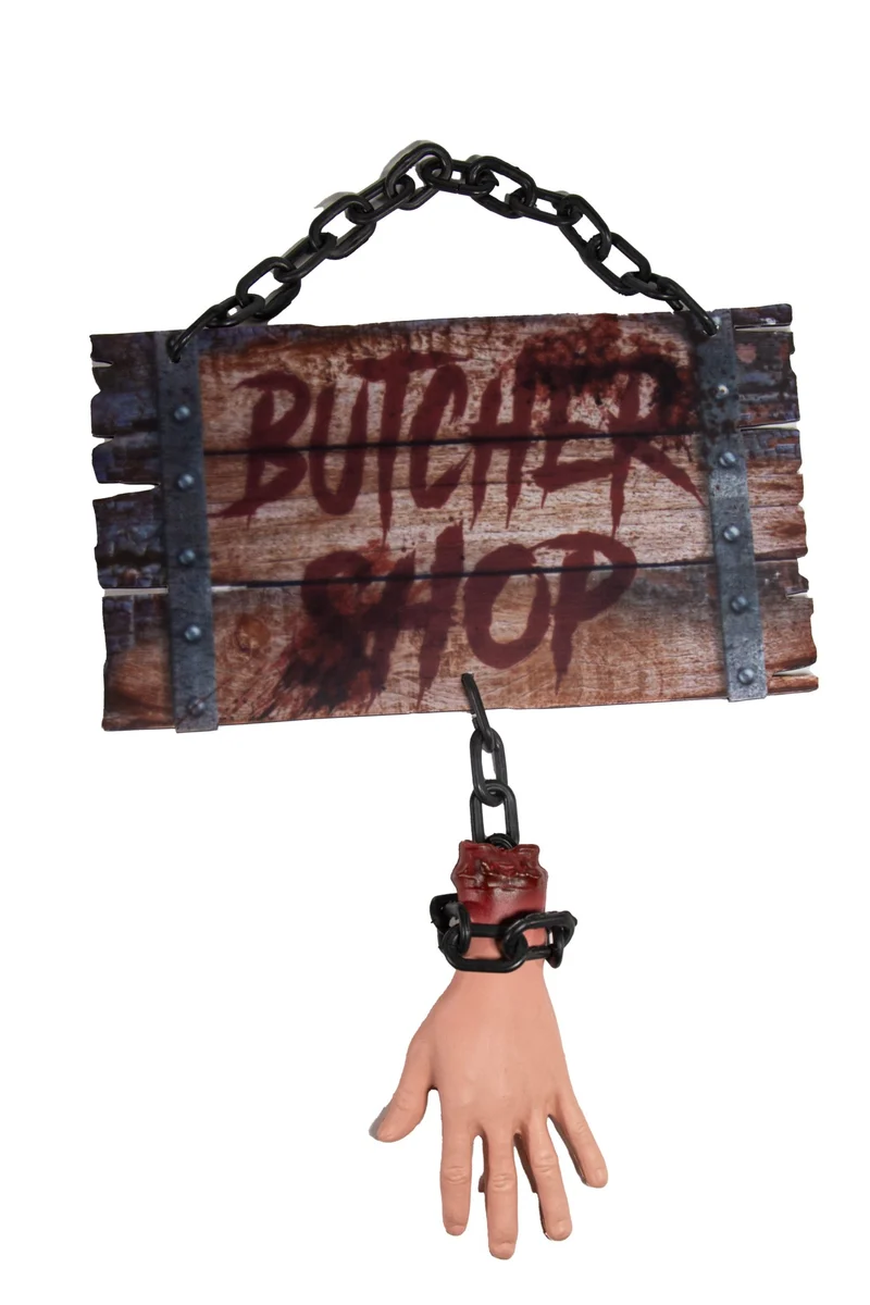 Metzgerei-Schild mit Kette & Hand 60cm