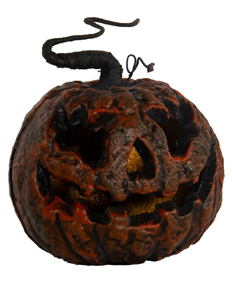 Verfaulter Halloween Kürbis mit Strunk & Beleuchtung 25cm