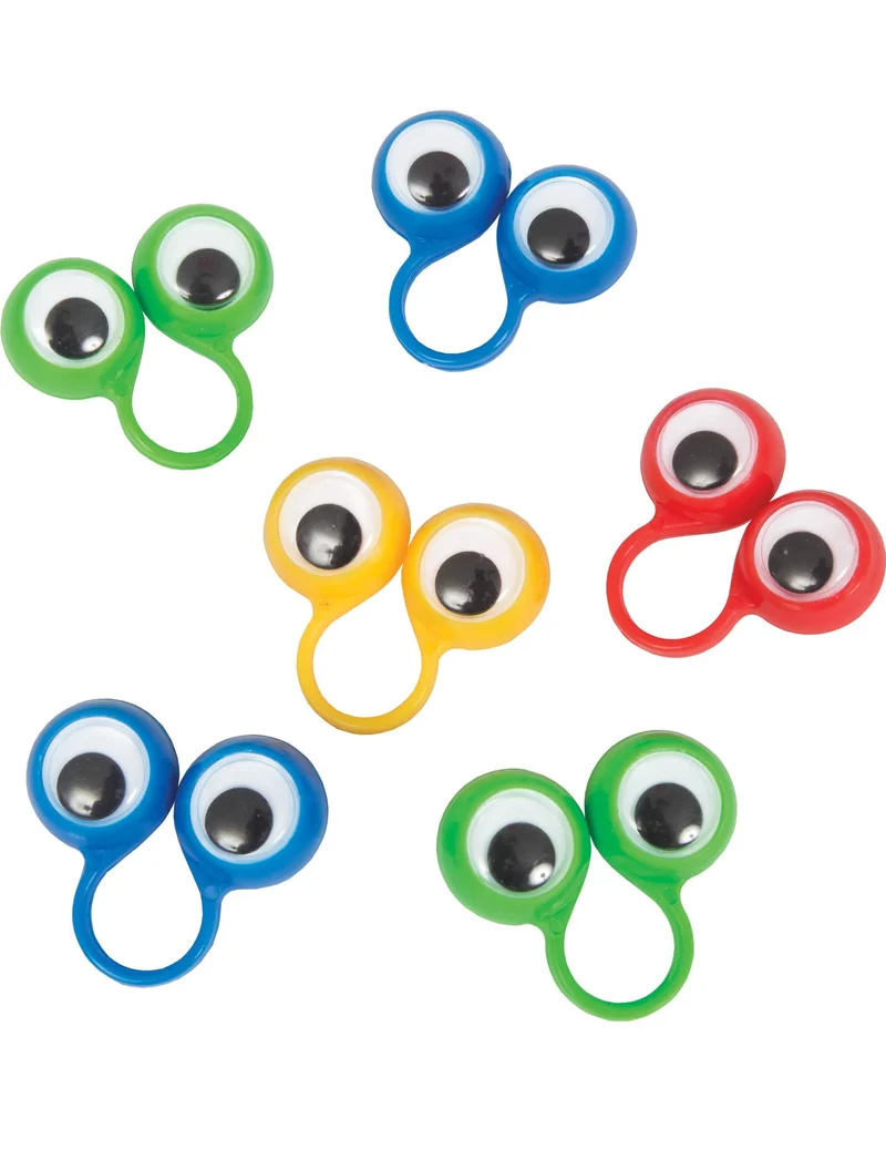 8 Plastik-Ring-Accessoires mit Wackelaugen für Piñatas
