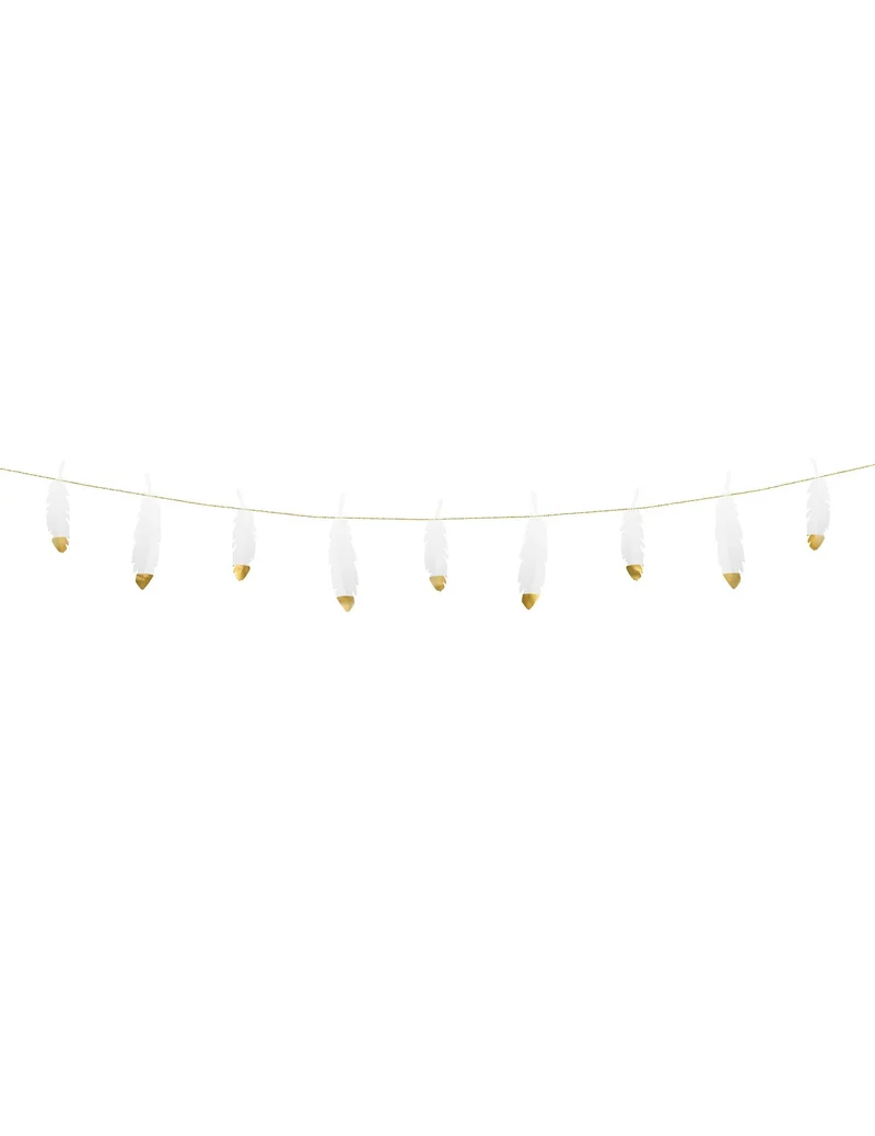 Weiße und goldene Federgirlande 13,5 cm x 1,6 m Hochzeitsdeko