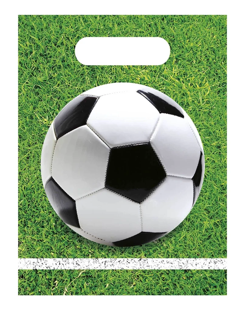 6 Plastik-Partytüten Fußball Party 23 x 16 cm