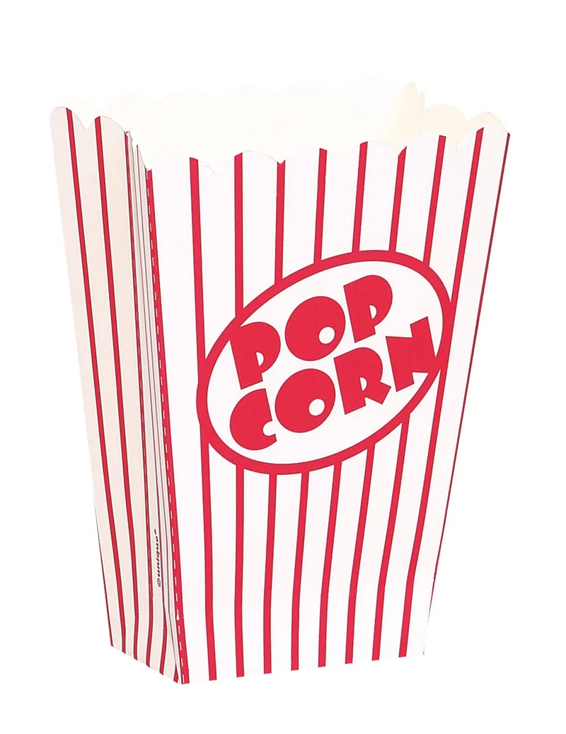 8 kleine Popcornboxen, weiß-rot gestreift, 9 cm aus Karton