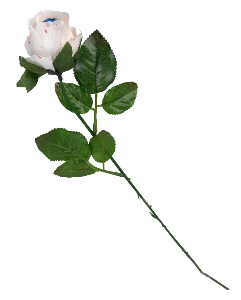 Weiße Rose mit Blutstropfen & Blauem Auge 42cm