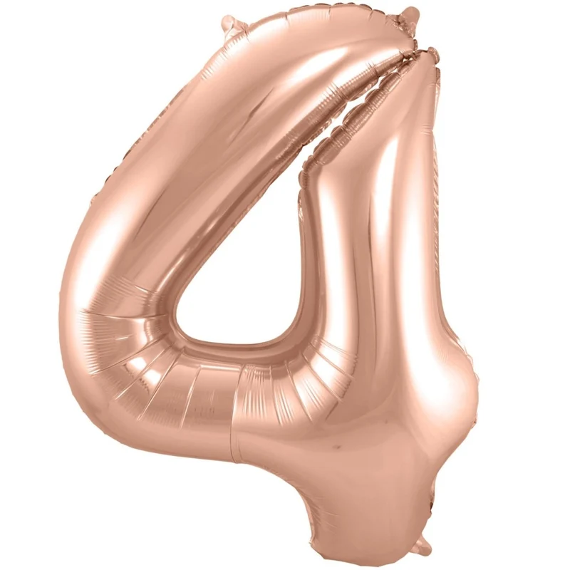 4-Jahres-Zahlenballon, Roségold, glänzend, leer, 86 cm