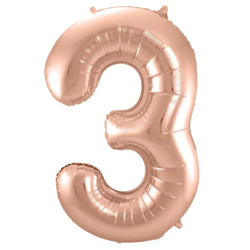 3er-Zahl-Ballon, Roségold, glänzend, leer, 86 cm