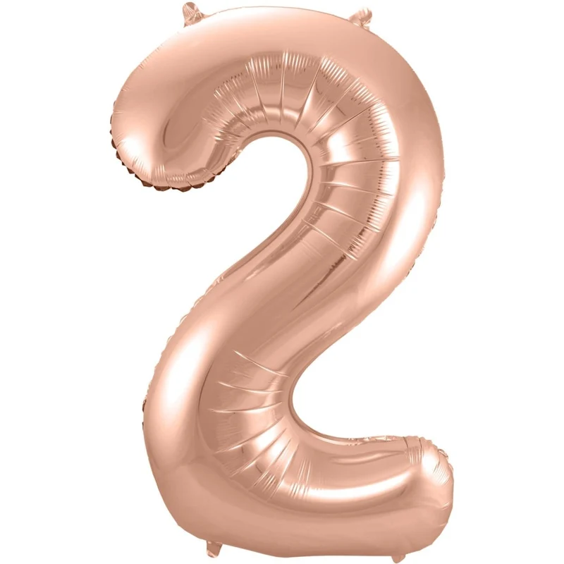 2-Jahres-Zahlenballon, Roségold, glänzend, leer, 86 cm