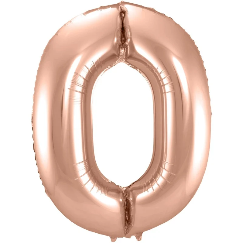 0-Jahre-Zahlenballon, Roségold, glänzend, leer, 86 cm