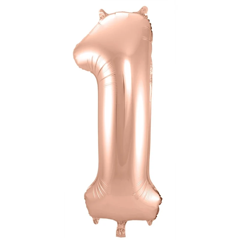 1-Jahres-Zahlenballon, Roségold, glänzend, leer, 86 cm