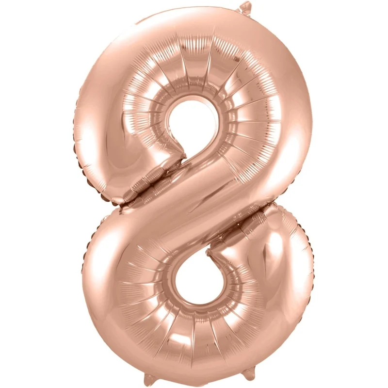 8-Jahre-Zahlenballon, Roségold, glänzend, leer, 86 cm