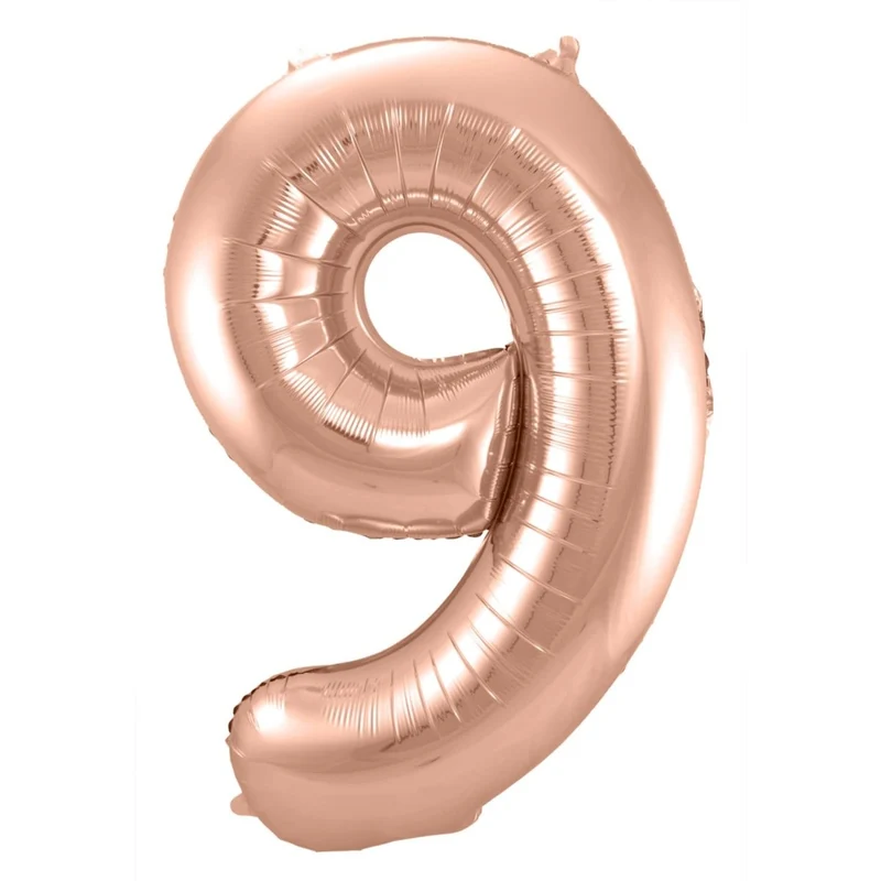 9er-Zahlenballon, Roségold, glänzend, leer, 86 cm