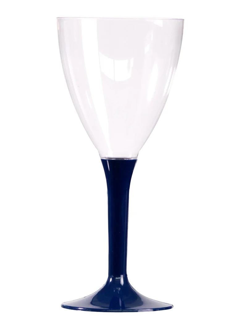 10 marineblaue Weingläser mit Stiel, 160 ml, aus Kunststoff