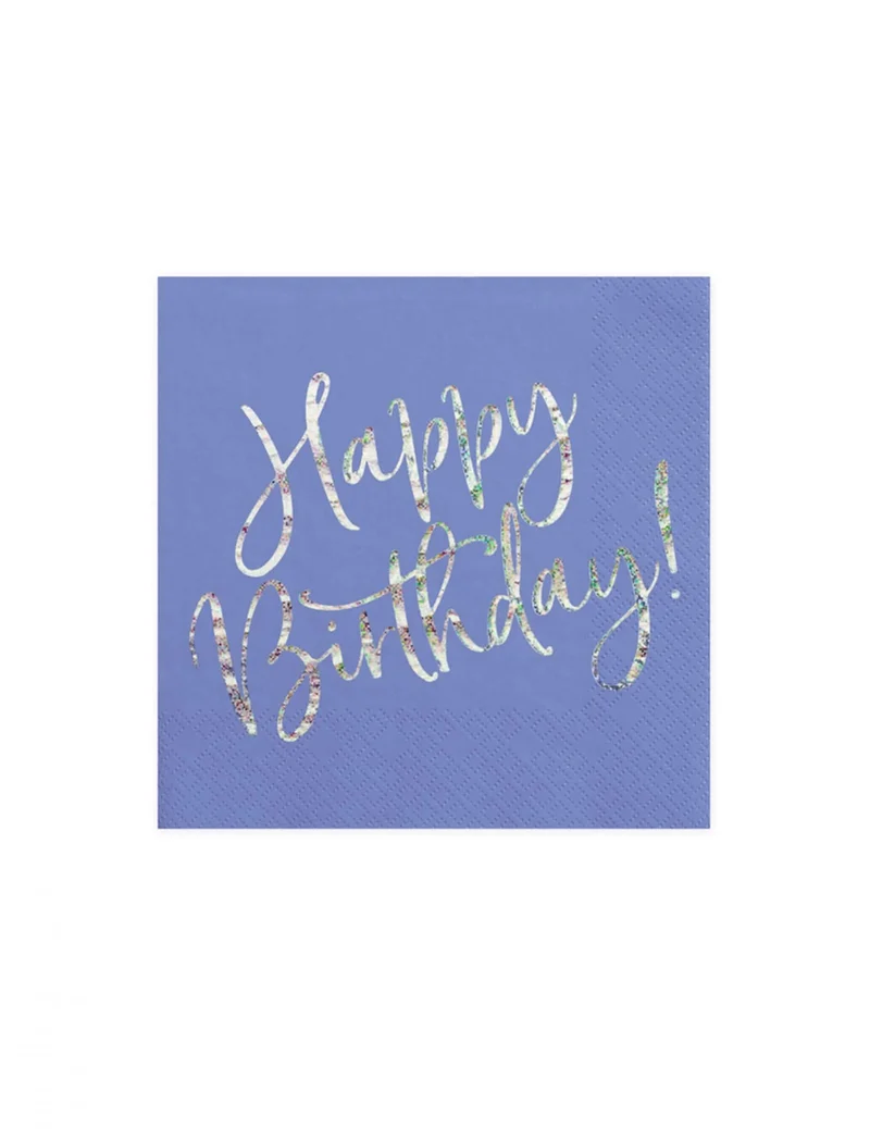 20 blaue Happy Birthday schillernde Papierservietten 33 x 33 cm lavendelblau