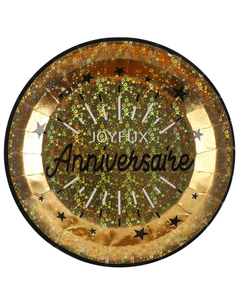 10 Pappteller "Alles Gute zum Geburtstag" Schwarz und Gold 22,5 cm Schick Metallisch