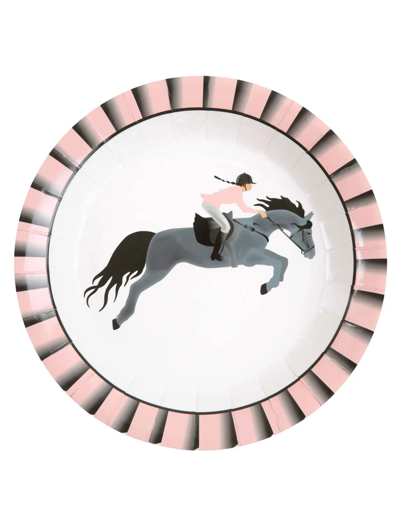 10 Pappteller Reiten 22,5 cm rosa Pferd