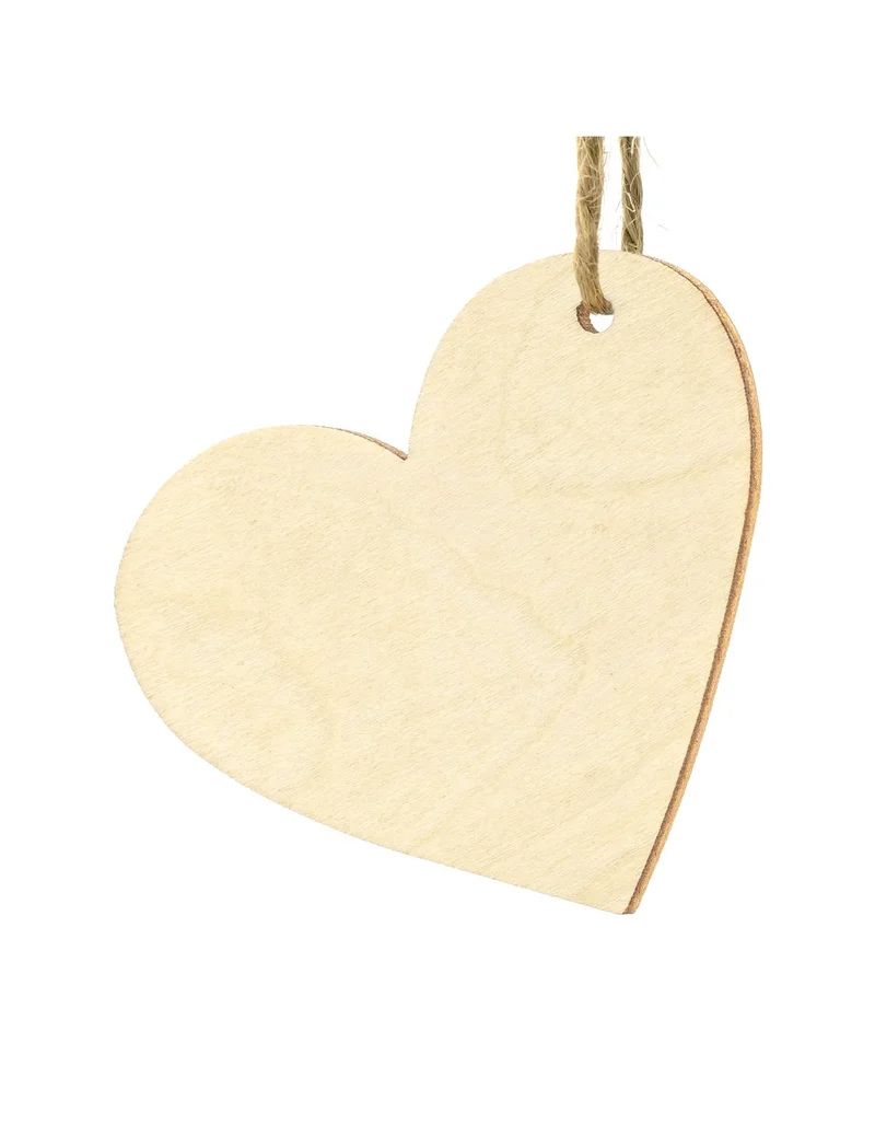 10 Herz-Tischkarten aus Holz, 6 x 5 cm, mit Schnur