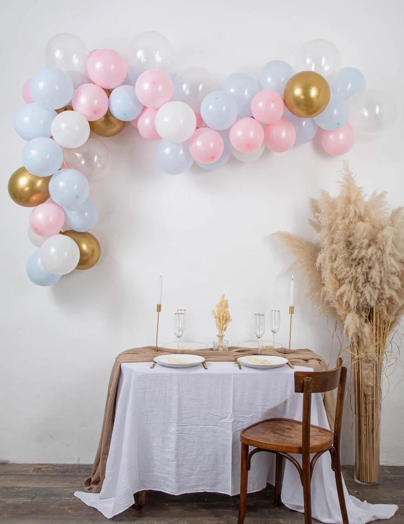 Kit Ballonbogen Gender Reveal Blau und Rosa mit 58 Ballons