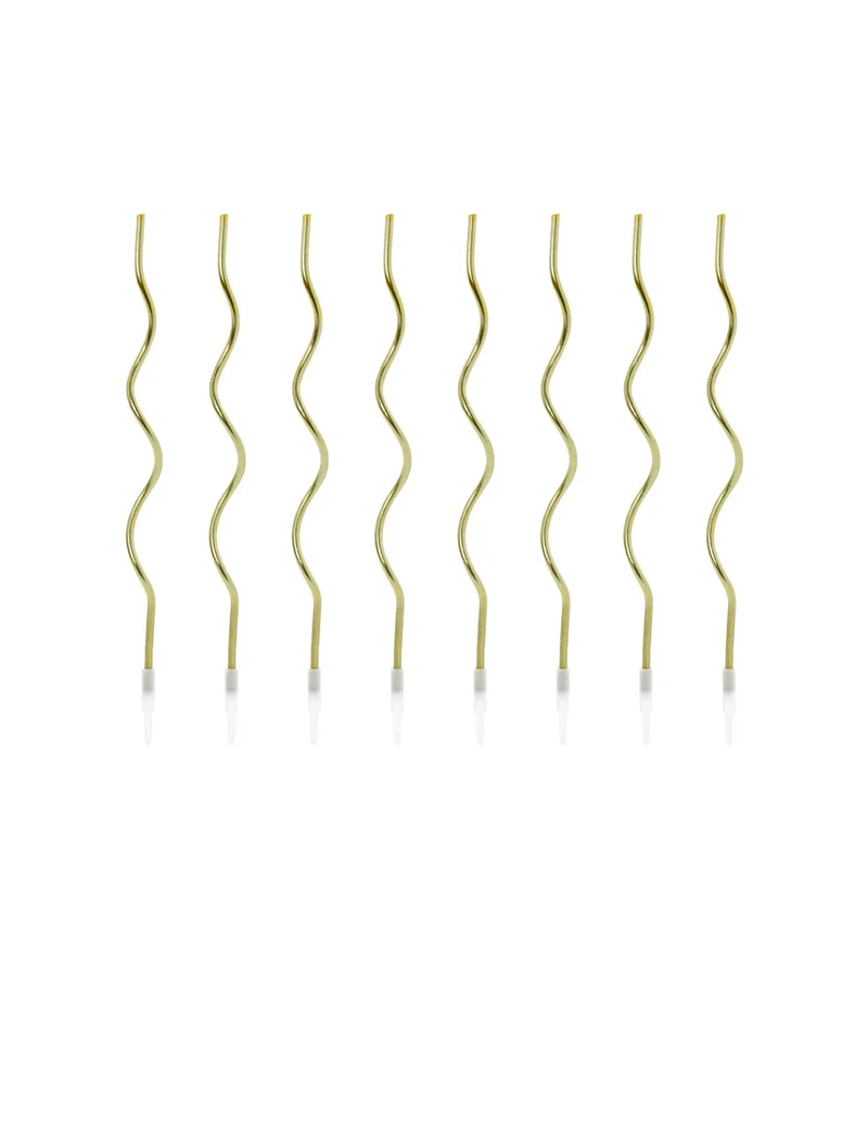 8 goldene Spiral-Kerzen 14 cm mit Kerzenhaltern