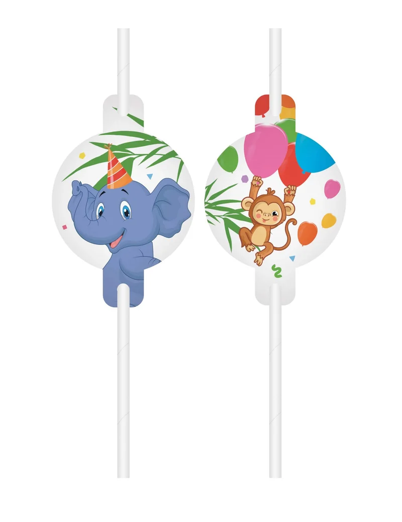 4 Strohhalme Medaillon Dschungel Ballons Safari Thema