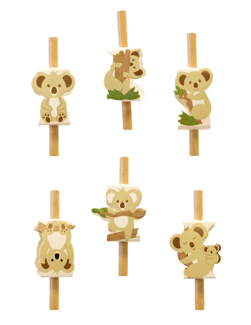 12 Koala Strohdekorationen aus Papier 3,5 cm