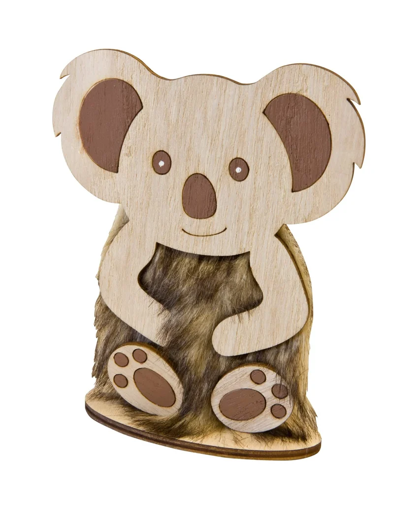 Dekoration kleiner Koala aus Holz und Fell 15,5 x 8 cm