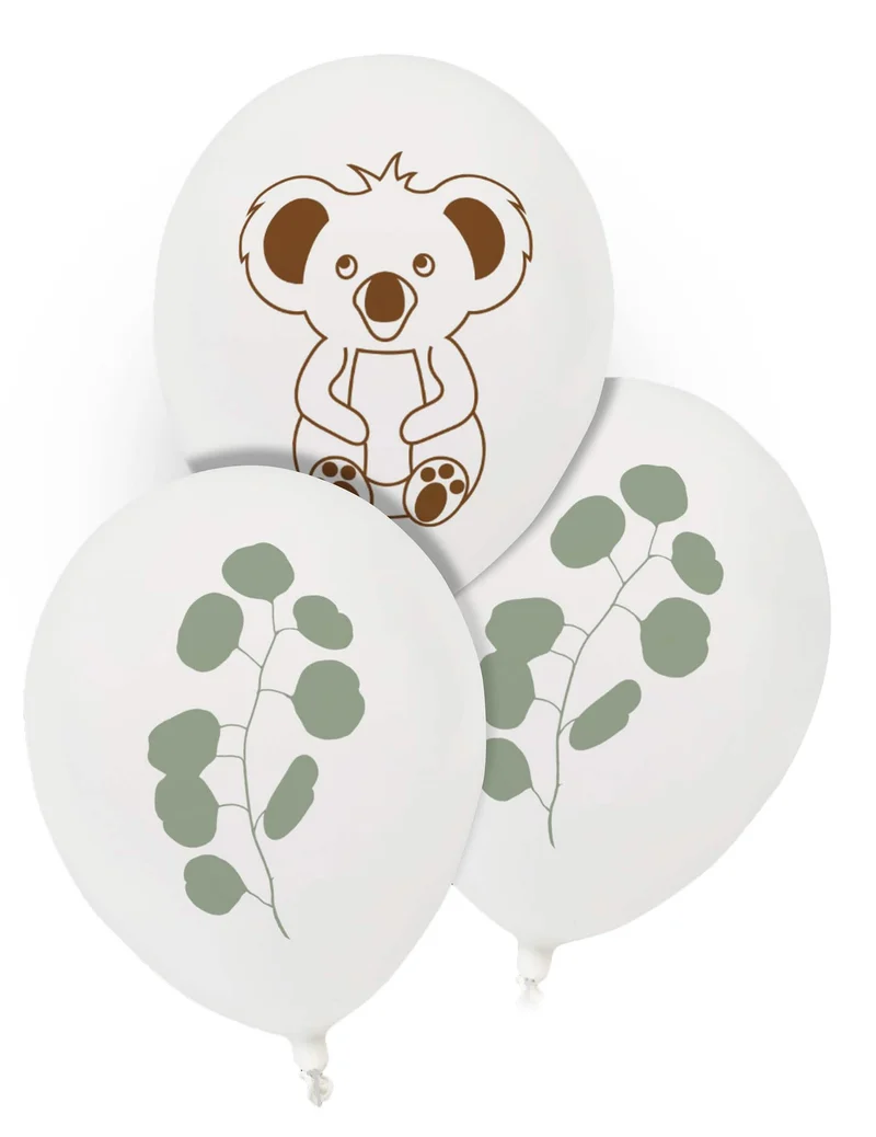 8 Latexballons Koala und Eukalyptus 25 cm