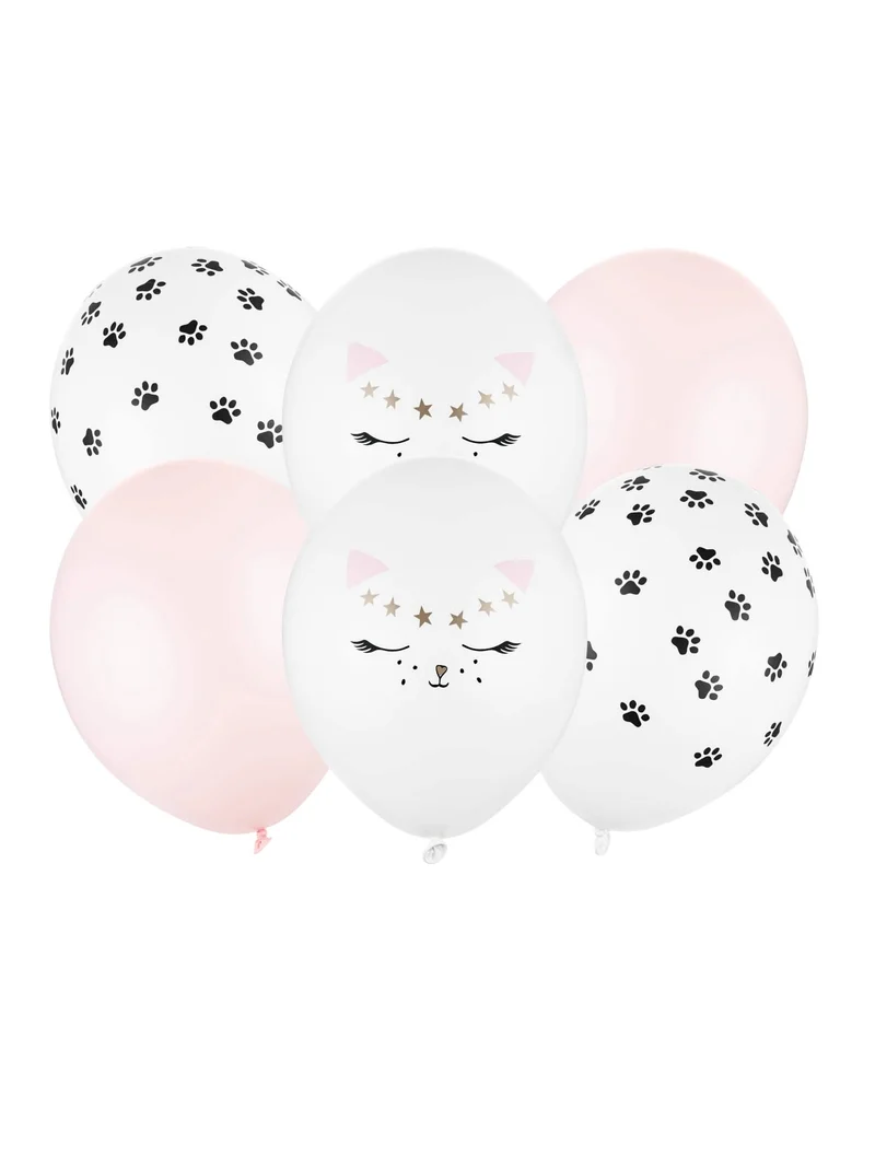 6 rosa Katzen-Latexballons 30 cm Pastell-Dekoration